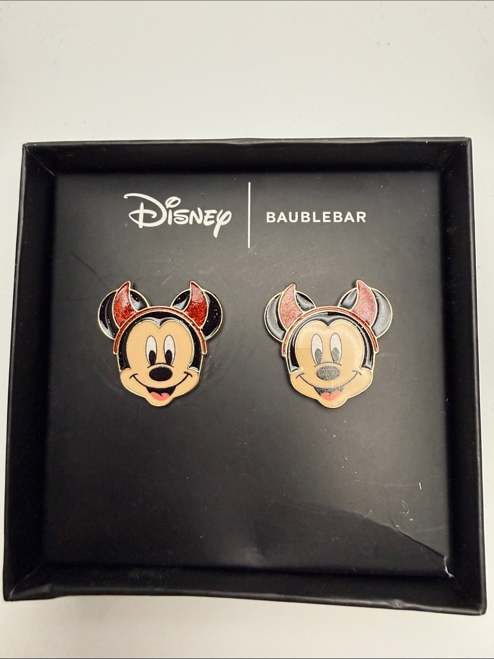 BaubleBar Mickey Mouse Devil Ear Stud Earrings in Red and Black